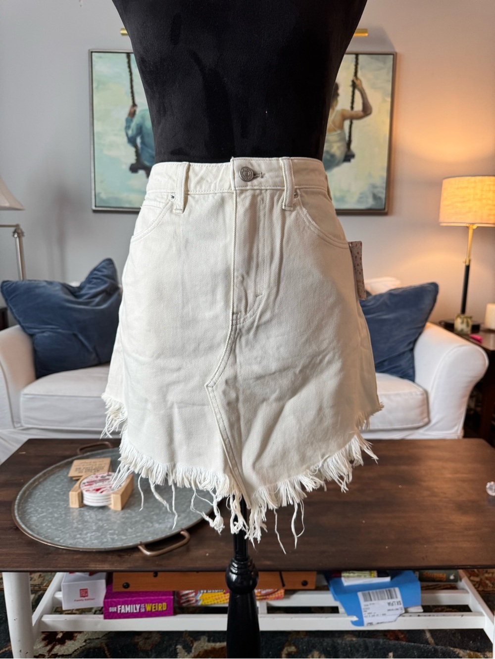 NWT Free People Ivory Distressed Denim Mini Skirt size 27